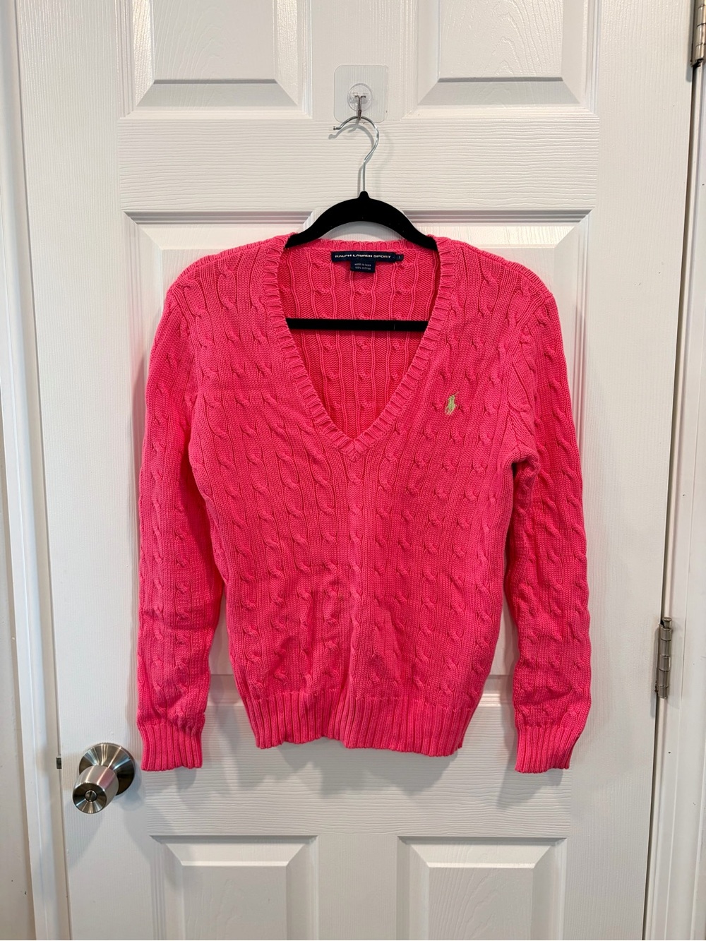 Ralph Lauren Hot Pink Cable-Knit V-Neck Sweater